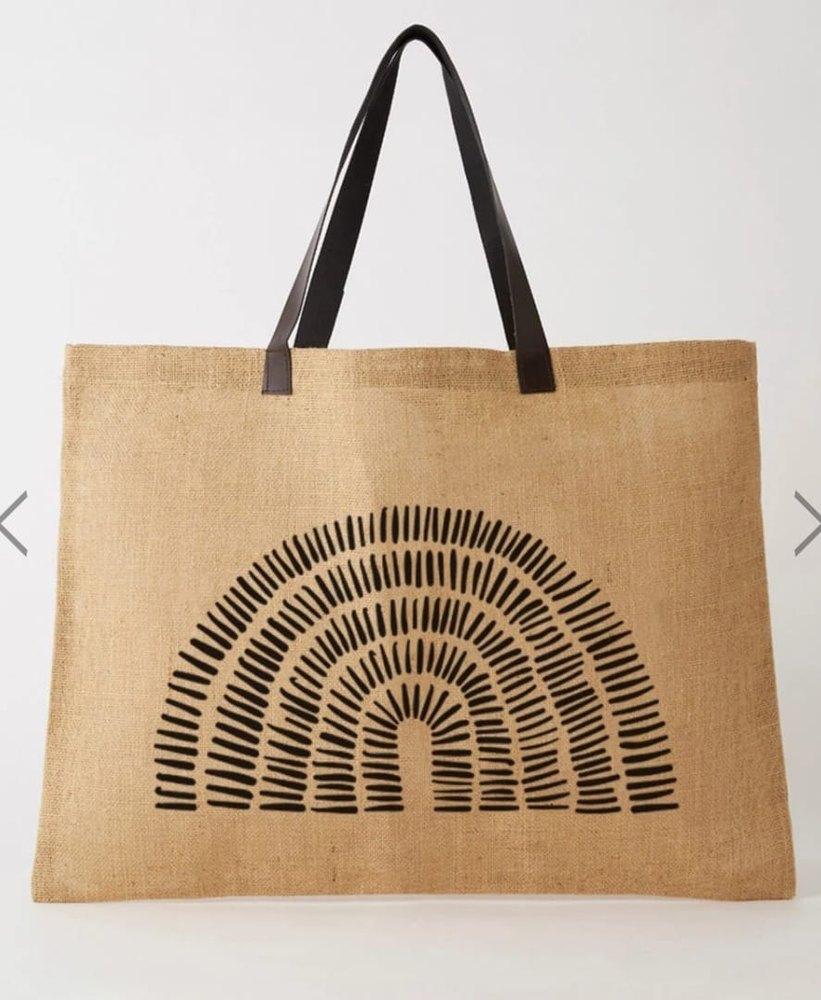 Brown, Black Printed Jute Beach Bag, Size: 20x12 Cm