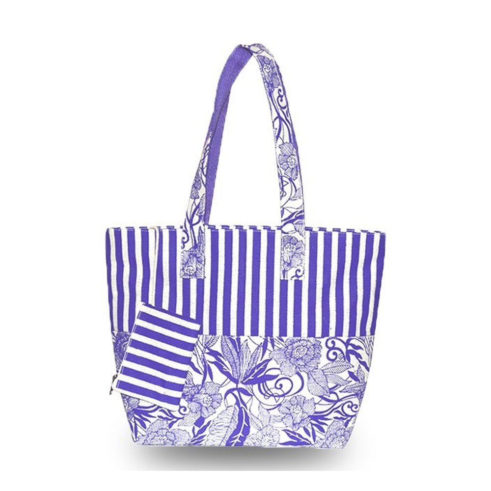Jute Blue Printed Beach Bag