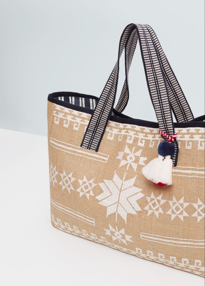 Printed Long Handle Jute Handbag