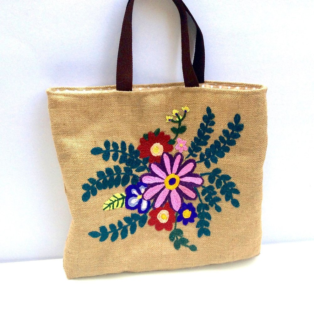 Embroidered Jute Embroidery Bag