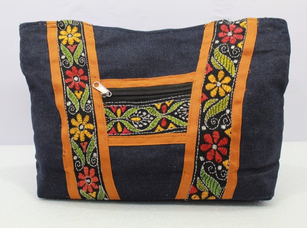 Multicolor Handmade Embroidered Jute Bags, Size: 15x8inch