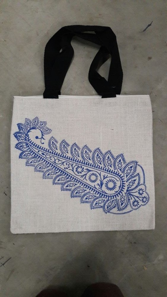 RJU Embroidered Fancy Jute Hand Embroidery Bag, Size: 15 X 15 Inch