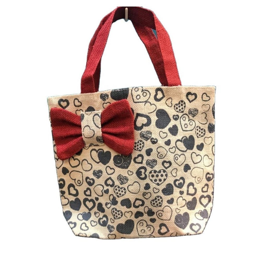 Embroidered Red(Base) Embroidery Jute Shopping Bag, Size: 12*7.5 Inch (l*w)