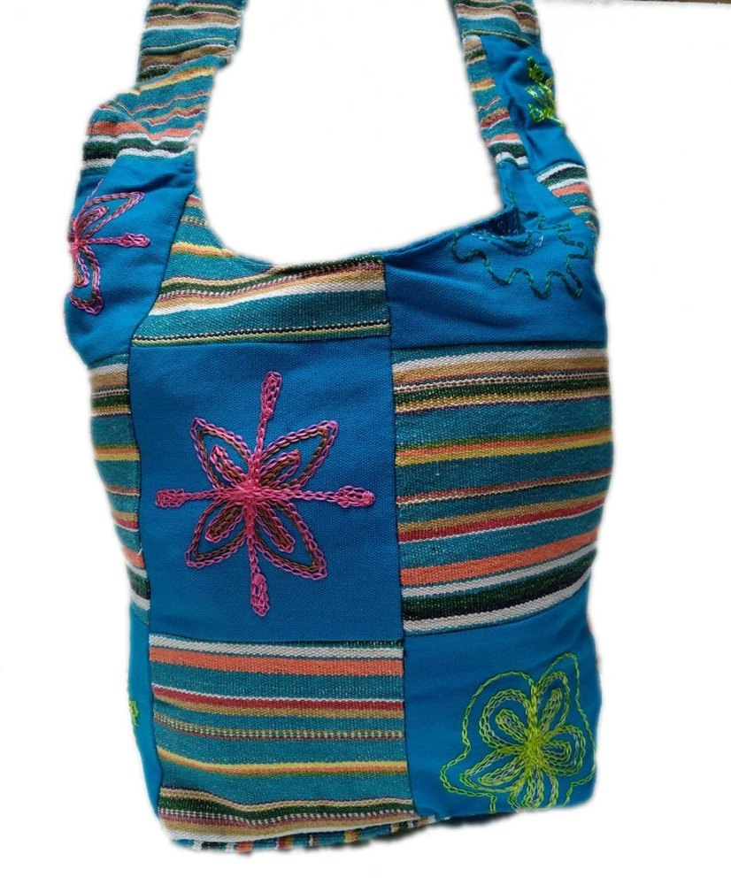 Little India Blue Rajasthani Mix Patch Sadhu Shoulder Bag, Size: 12 X 14 X 3