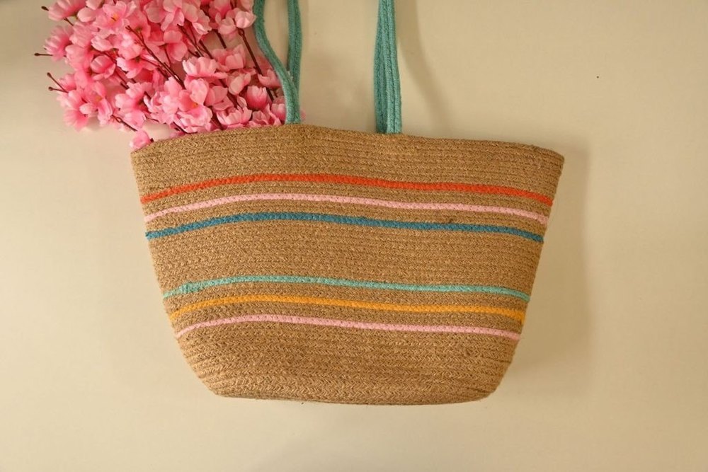 Embroidery Handcrafted Multicolor Jute Shoulder Tote Bag