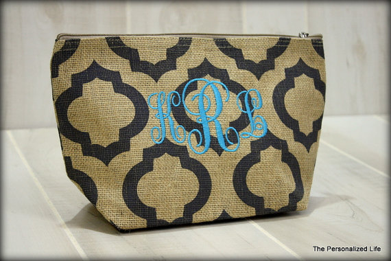 Jute Printed Designer Clutch Case Cosmetic Bag