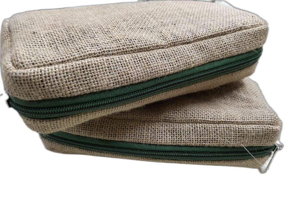 Brown Plain Jute Cosmetic Bag Set