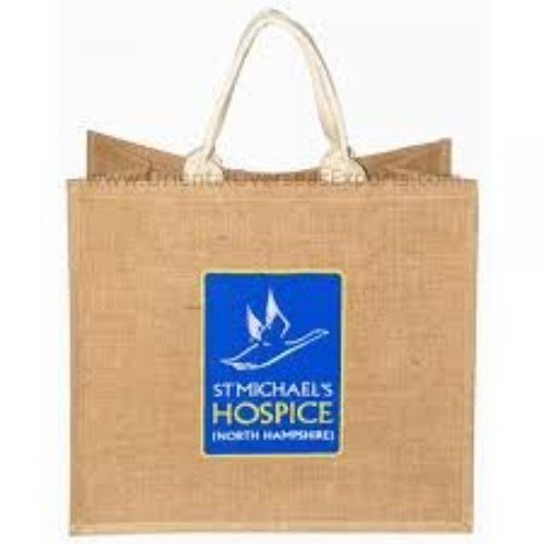 Brown Printed Jute Duffle Bags