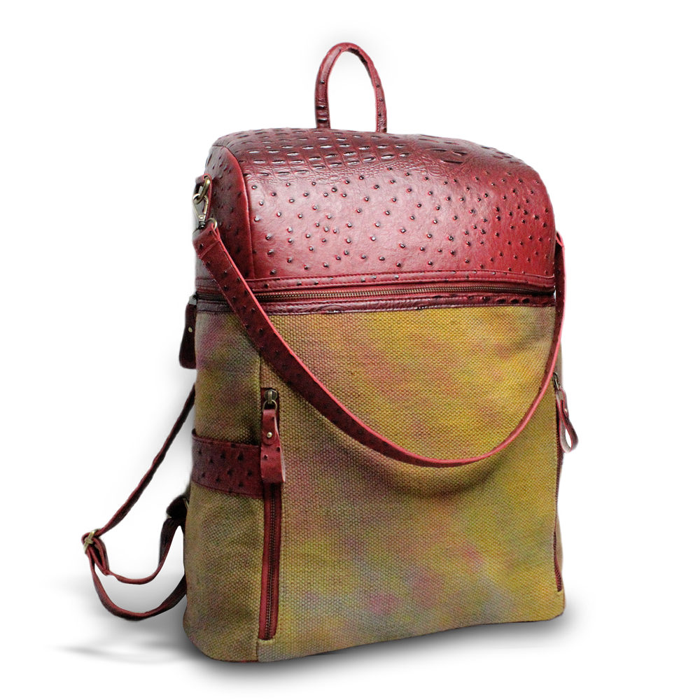 Mufubu Textured Leatherette & Jute Backpack