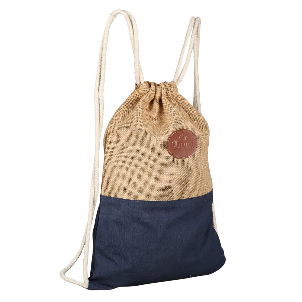 Brown and Blue Jute Backpack, For Shopping, Capacity: 10 kg
