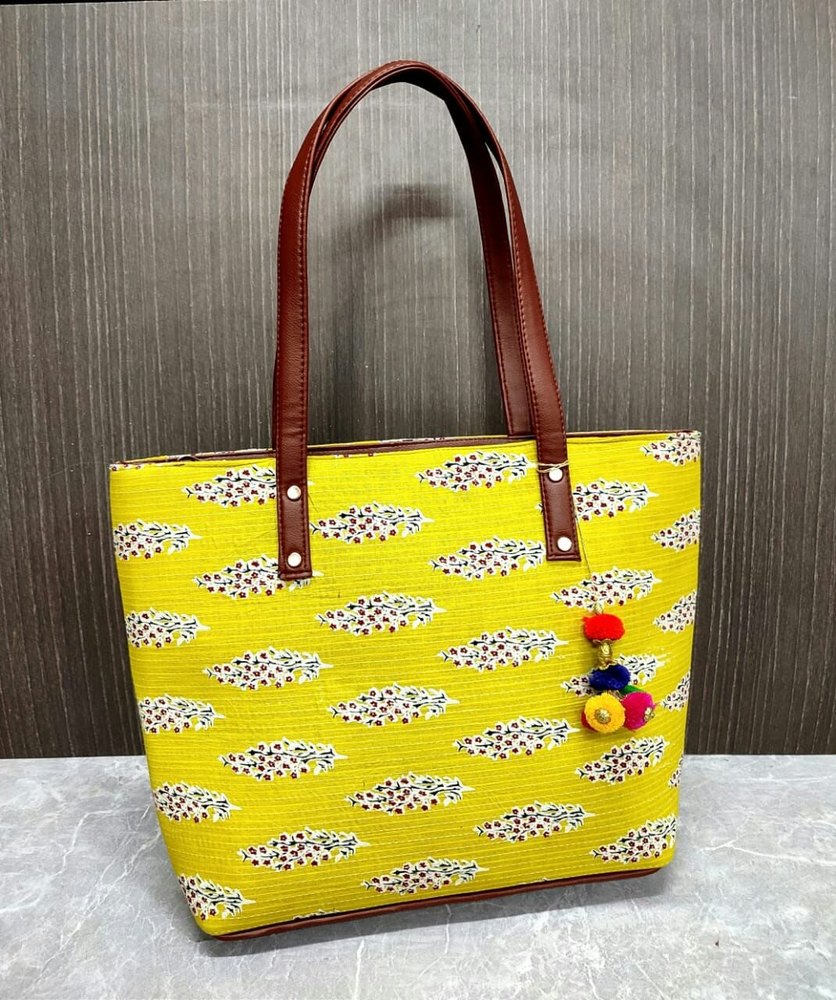 KCC Leather Cotton Printed Tote Bag, Capacity: 10 Kg, Size/Dimension: 14*16*4