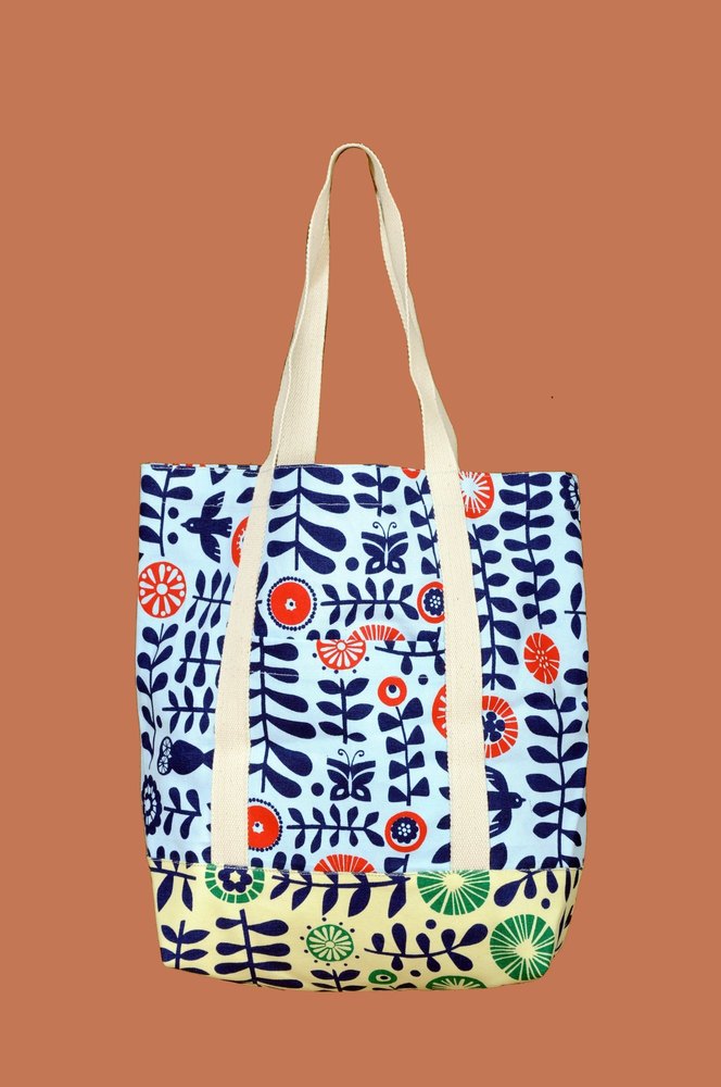 Handled Multicolor Printed Cotton Bag