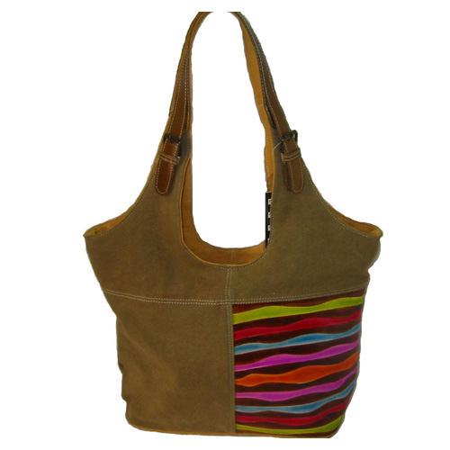 Canvas And Leather BROWN Cotton Shopping Bag, Size/Dimension: 45x28x13 Cms