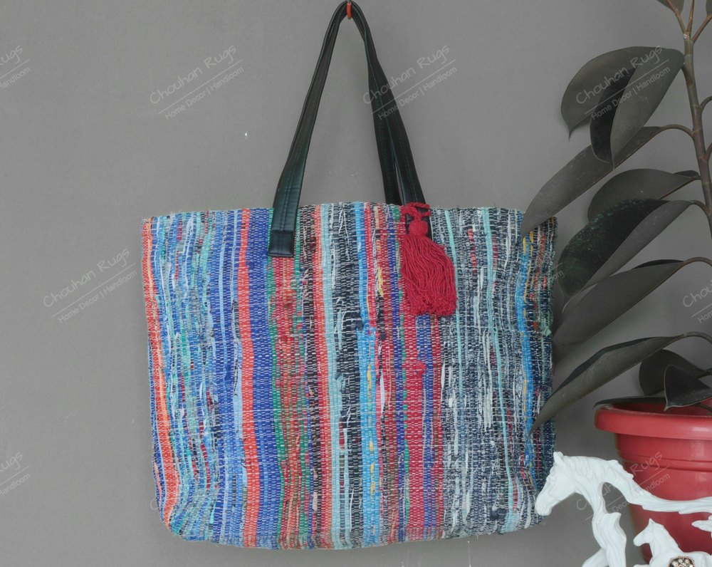 Colorful Cotton Shopping Bag Stylish Chindi Bag, Fashionable Women\'\'s Handbag