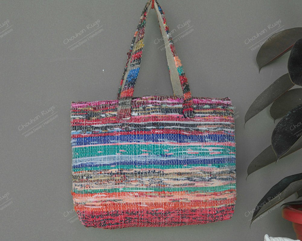Chouhan Rugs Multicolor Braided Cotton Chindi Hand Bag and Cotton Beautiful Bag For ladies