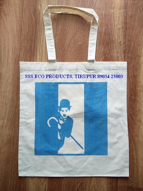 Natural Printed Long Handle Cotton Cloth Bag, For Shopping, Size/dimension: 15*18