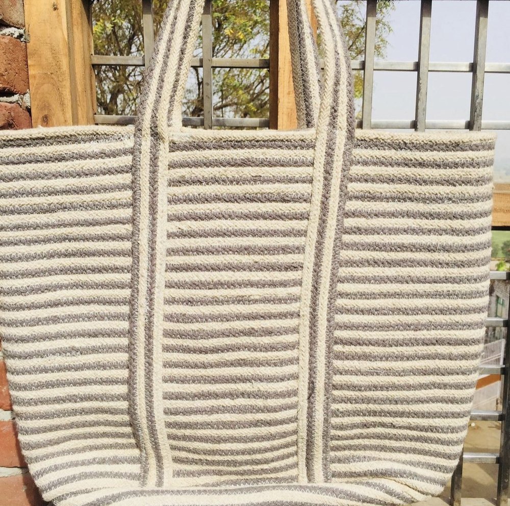 Handled Natural Braided Jute & Cotton Bag
