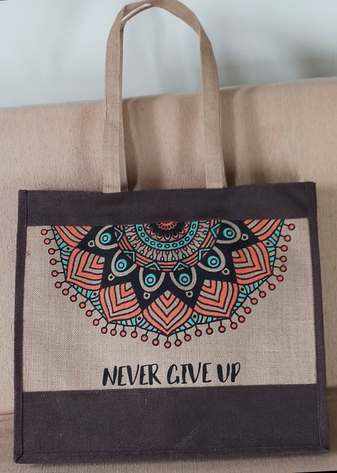 Loop Handle Printed Jute Cotton Bag, Capacity: 2 kg