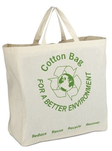Loop Handle White and Green Jute Cotton Bag