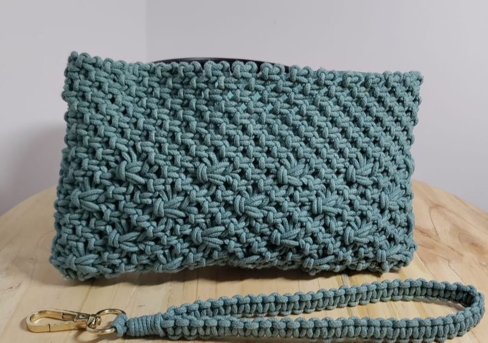 12x7inch Blue Cotton Macrame Bag