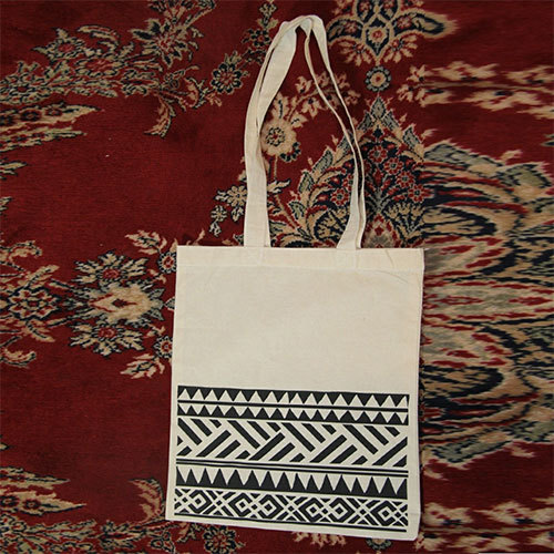 Off White And Black Plain Cotton Organic Bag