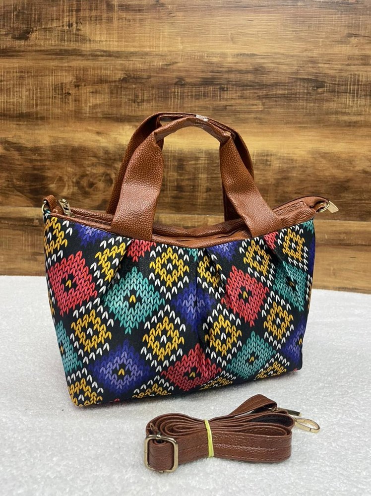 Multicolor Cotton Ikkat Printed Short Handle Hand Bag, For Casual Wear, Size: 8x5inch (lxw)