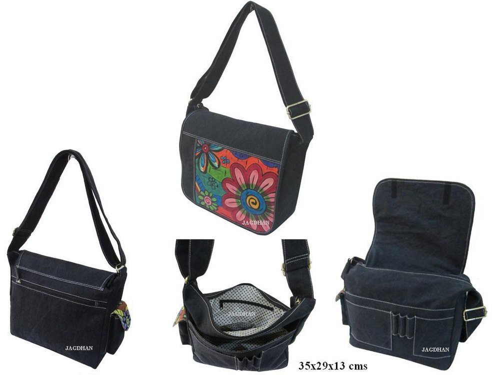 BLACK Cotton Fashion Bag, Size/Dimension: 35x29x13 Cms