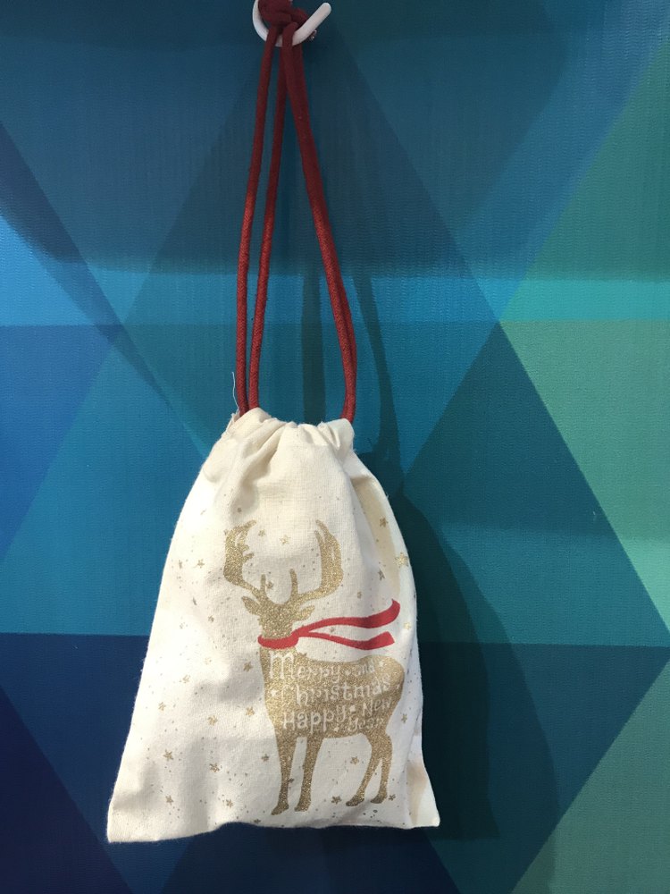 Printed Christmas Drawstring Cotton Pouch