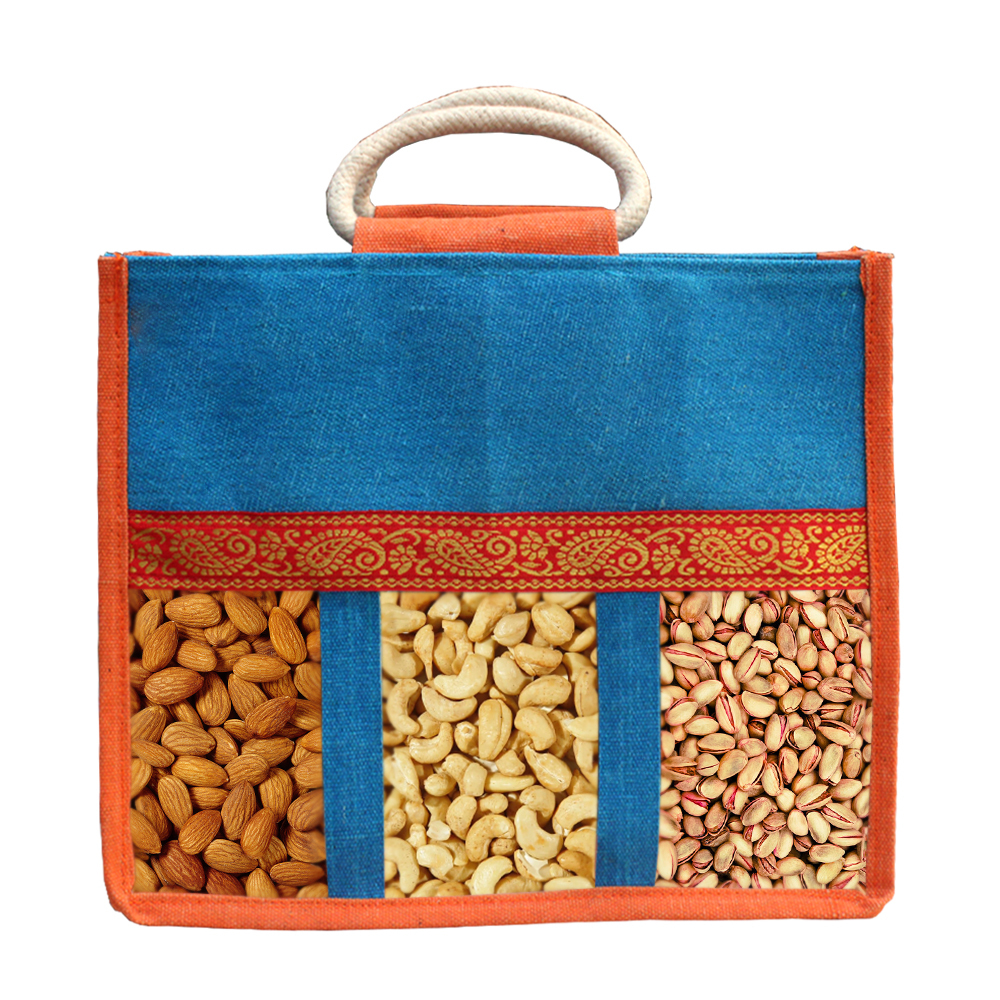 Diyaras Blue And Orange Cotton Dry Fruit Bags, Size: 8.5*10.5*3.5 Inch, Capacity: 5-10 Kg