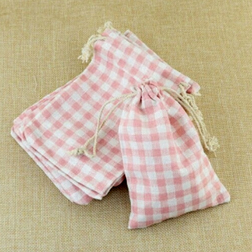 Pink And White Checks Cotton Check Potli Bag, Bag Size: 5 X 7