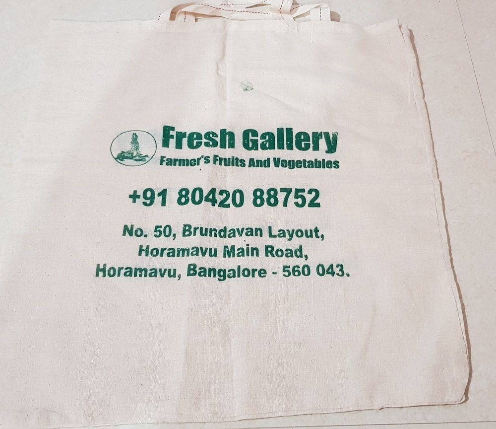 Handled Cream Printed Cotton Bag, For Vegetables bags
