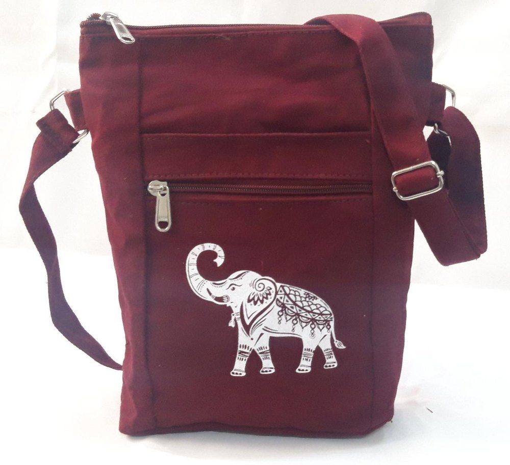Printed Maroon Cotton Side Bag, Capacity: 3kg, Size/Dimension: 14*12*4