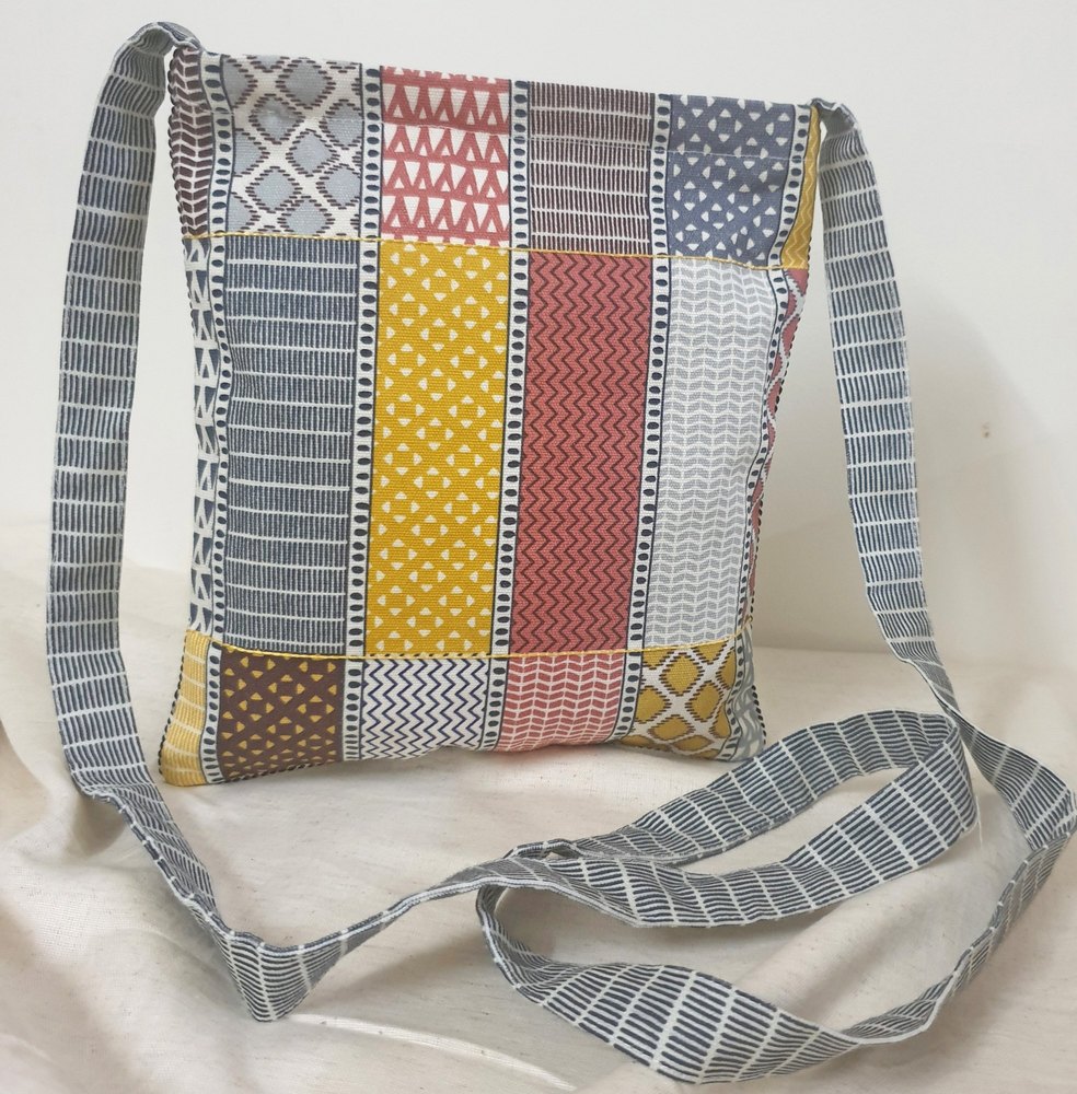 Panigha India Handmade Cotton Canvas Printed Sling Bag With Zipper Closure
