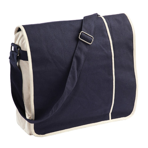 Navy Blue Plain Natural Cotton Messenger Bag, Size: 35 X 32 X 10 cm