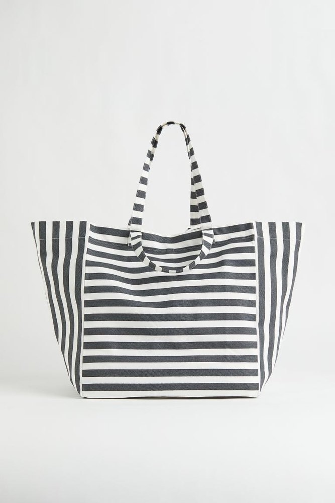 Stripped Handled Cotton Beach Bag, Size: W 40 X H 39 X 10 cm