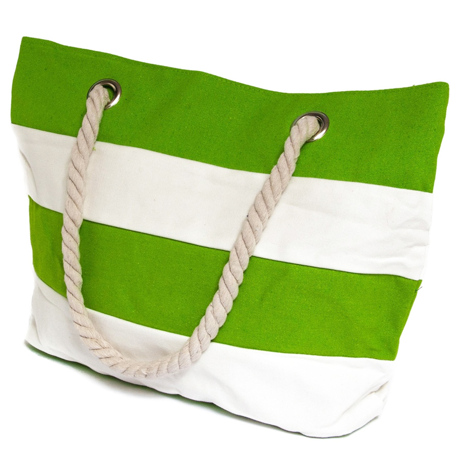 Flymax White And Green Cotton Beach Bag, Capacity: 5-10 Kg, Size/Dimension: 40wx30hx10d Cm