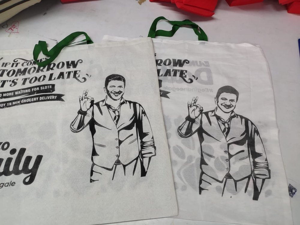Loop Handle Color: White Polyester Carry Bags