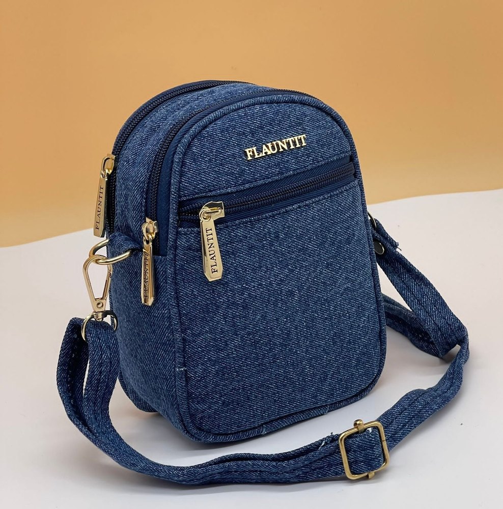 Blue Adjustable Denim Sling Bag, 850 Gm, Size: 15x9 Inch (lxw)