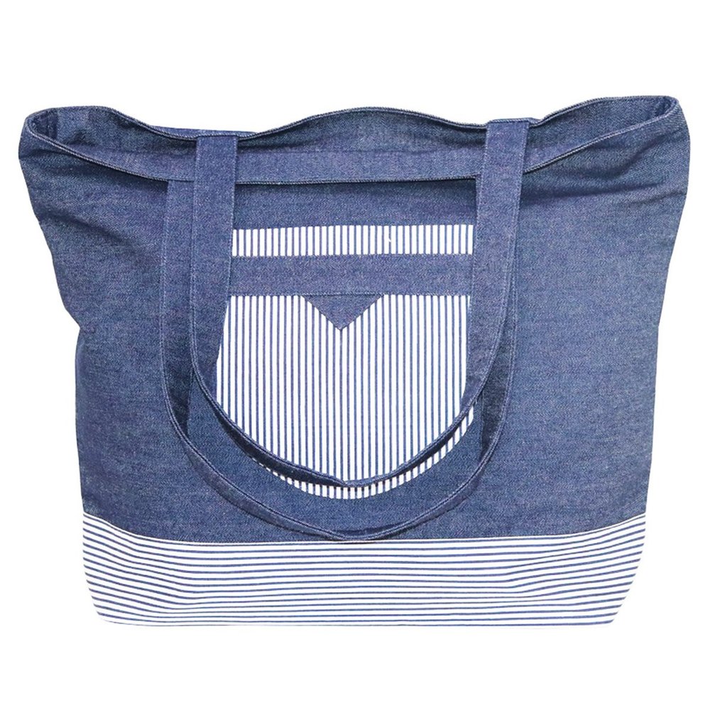 Blue Printed Denim Stripe Bags