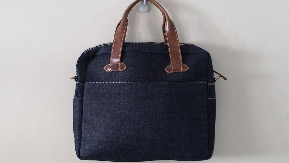 NAVY BLUE Plain DENIM LAPTOP BAG