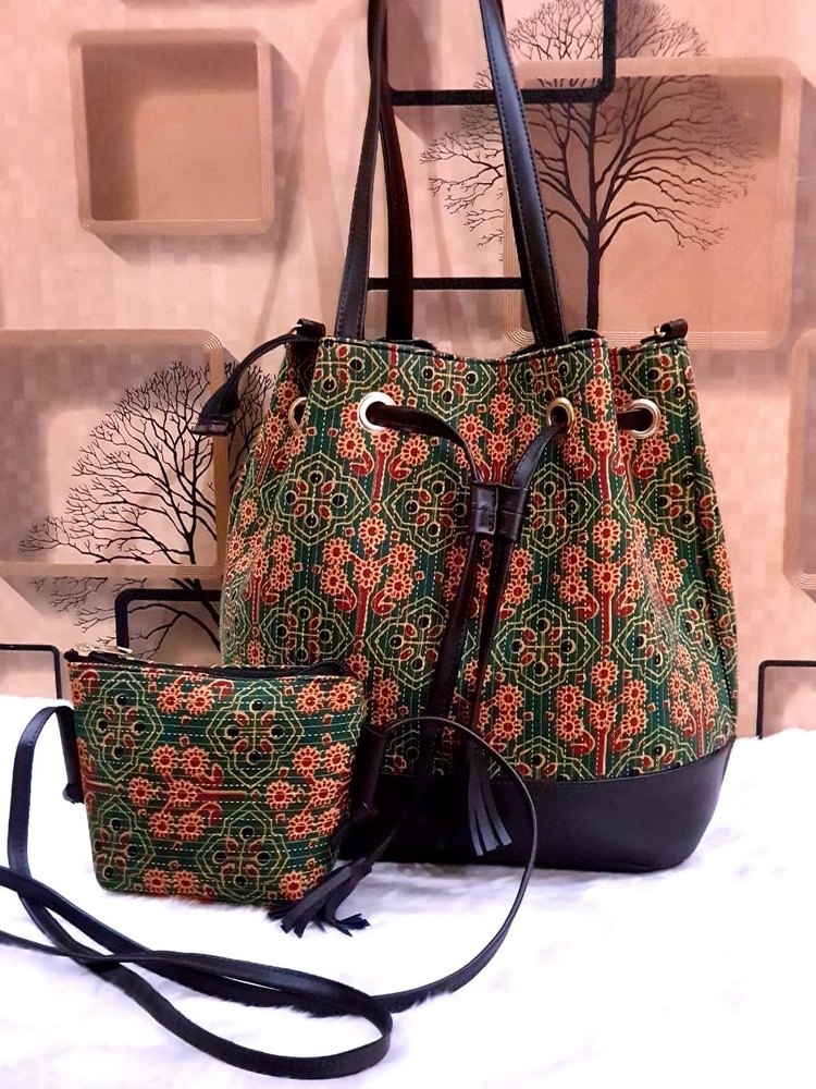 *Gurlz Italy*Block Printed Fabric Bucket Shaped Handbag