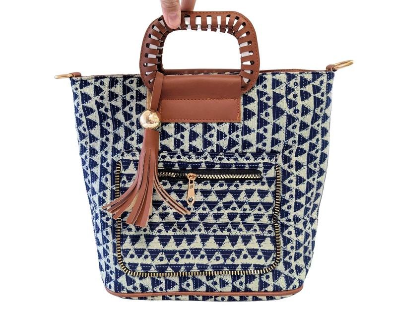 Blue and White Cotton Ladies Handmade Cloth Hand Bag, For Shopping
