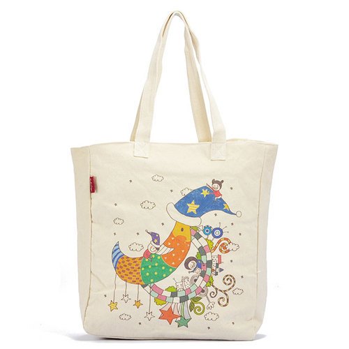 Off White Printed Cotton Shoulder Bags