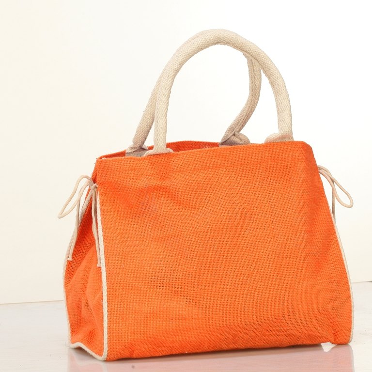 Plain Orange and Wheatish Ladies Jute Bag, Capacity: 3-5 Kg