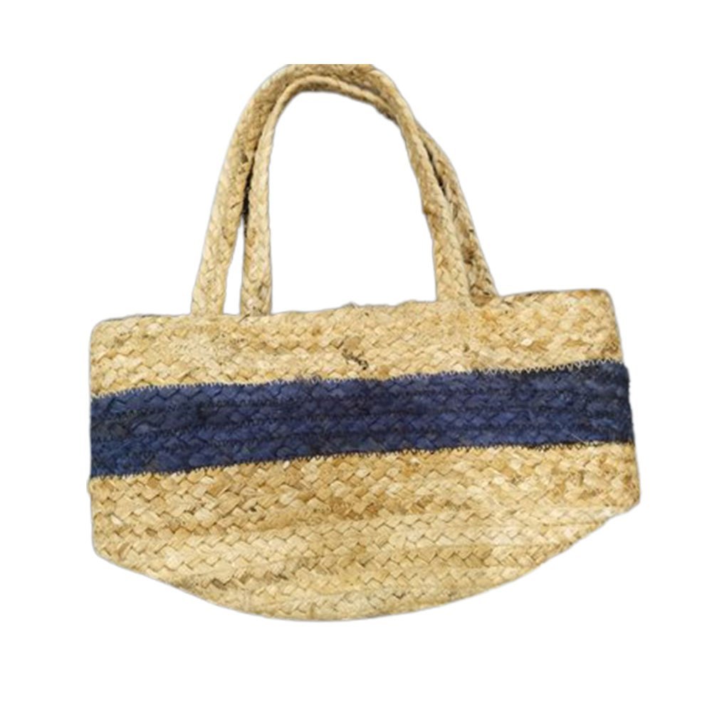 Brown and Blue Long Handle Plain Jute Handbag