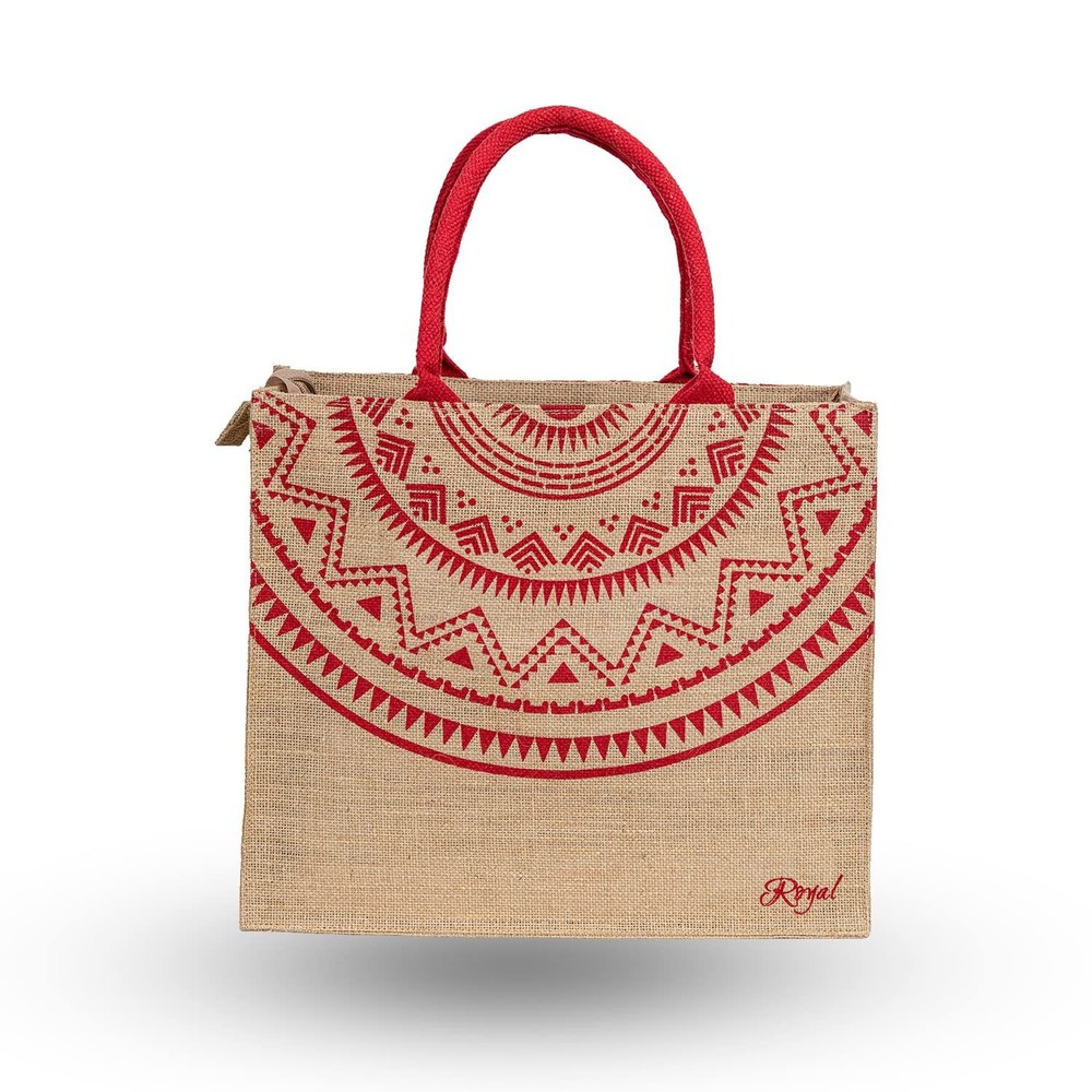 White Printed Jute Handbag