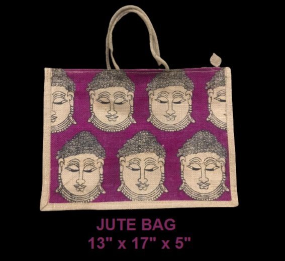 Brown Short Handle Printed Jute Handbag