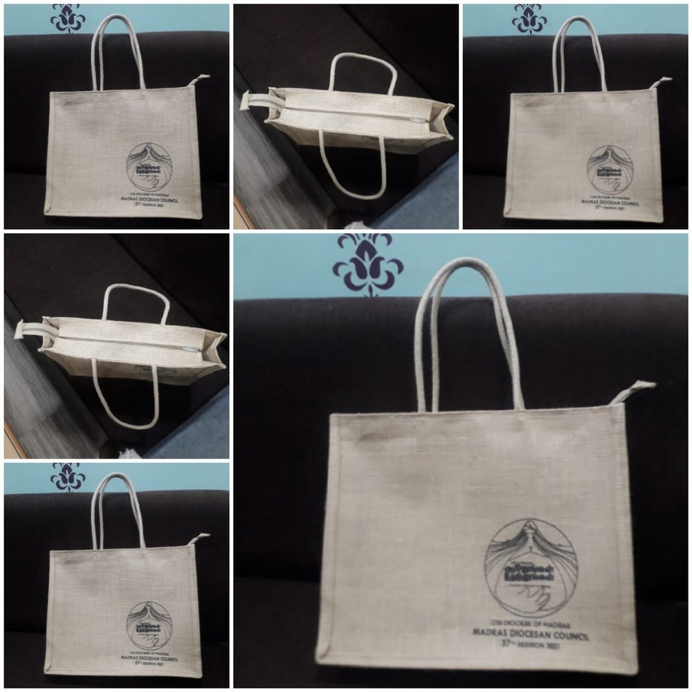Long Shoulder Length Natrual Custom Printed Jute Bag, Size/Dimension: 13x16x4, Capacity: 6 Kg