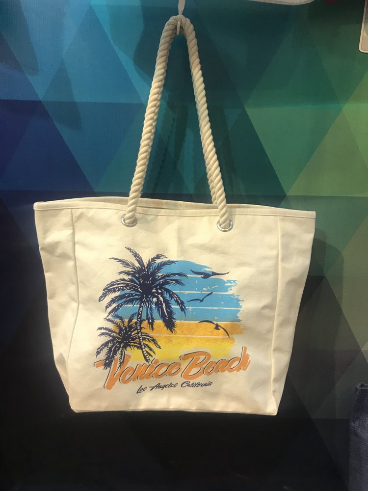Nature Care Natural Color Canvas Bag With Beach Print, Size/Dimension: 36*39*10 Cms