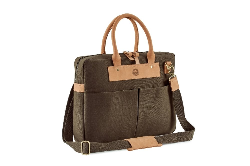Brown & Black Plain Canvas Leather Bag